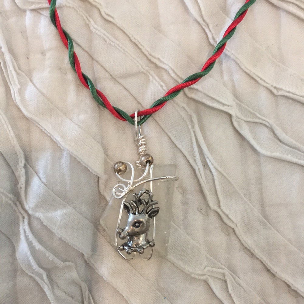 Seaglass reindeer necklace
